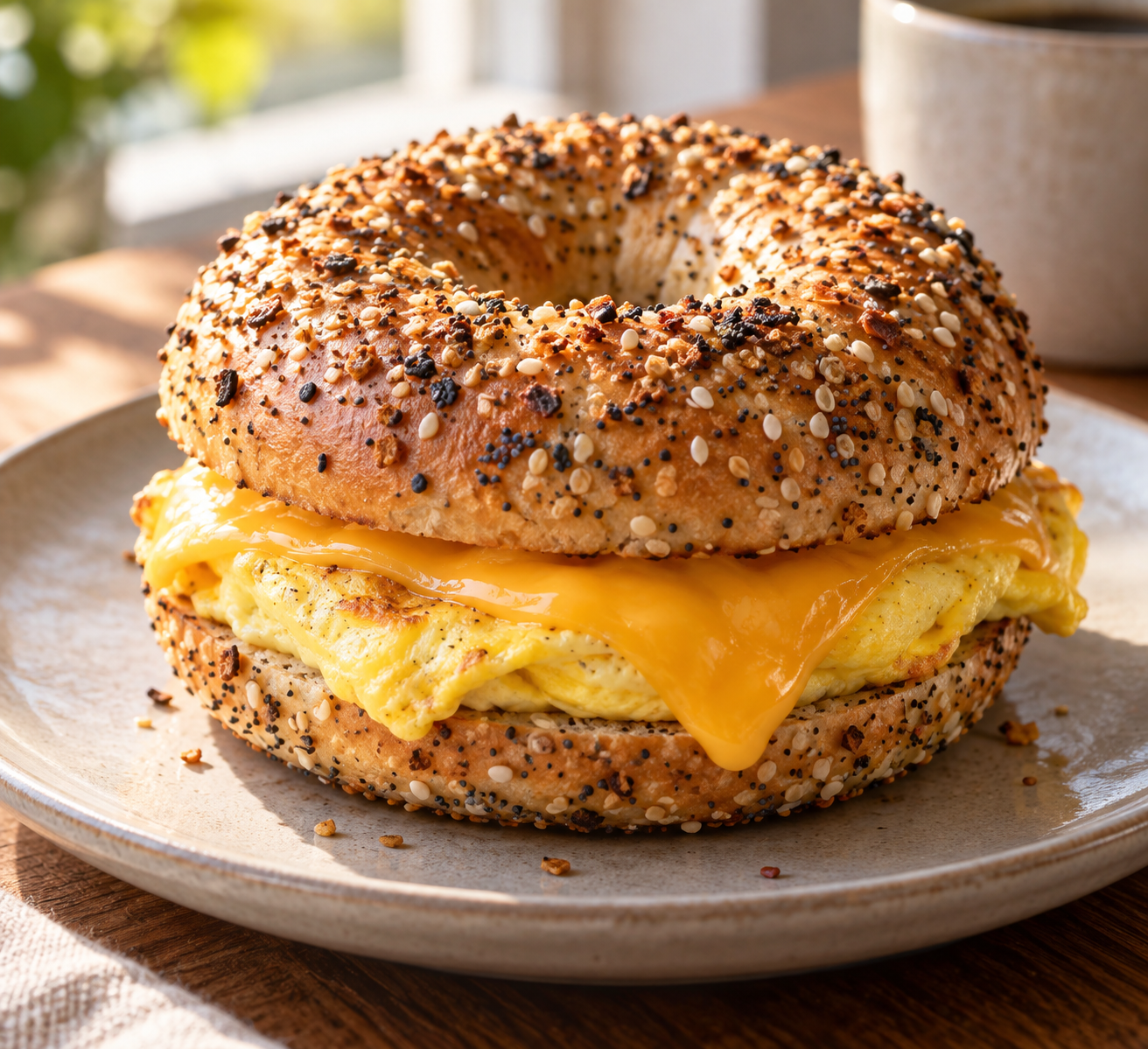 Egg & New School American Cheese on an Everything Bagel